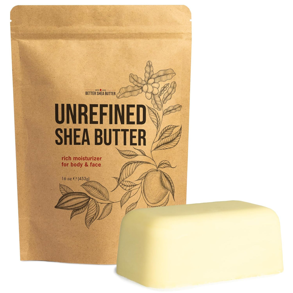 Raw Shea Butter – 100% Pure Unrefined African Shea Butter, 1 Lb Block