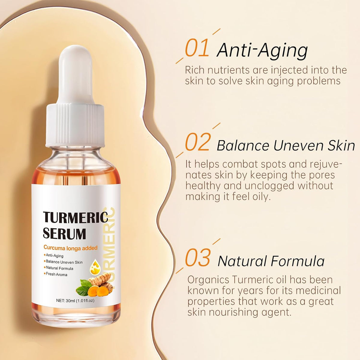 Turmeric Serum for Dark Spots 1 Fl Oz, Turmeric Dark Spot Corrector Serum for Face & Body, anti Aging Facial Serum for Women and Men, Reduces Hyperpigmentation, Age Spots, Sun Spot, Improve Skin Tone