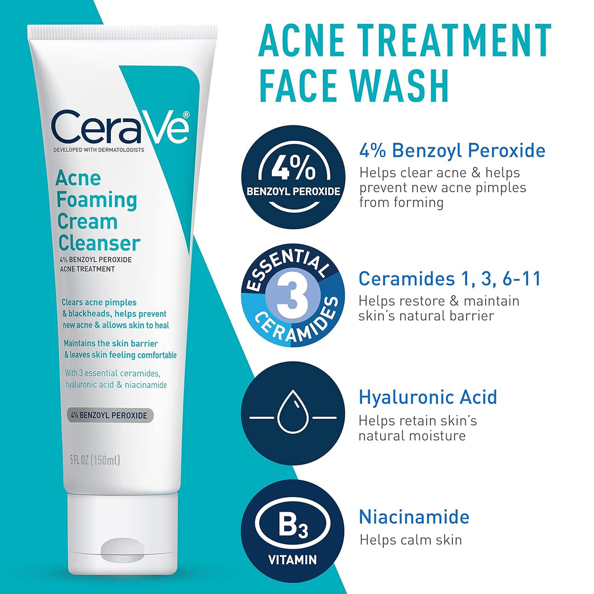 Acne Skin Care Set, Foaming Cleanser + Retinol Serum + AM&PM Lotion