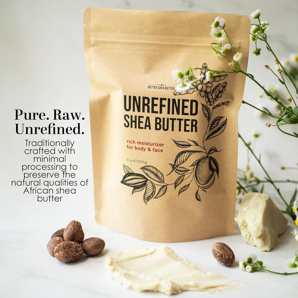 Raw Shea Butter – 100% Pure Unrefined African Shea Butter, 1 Lb Block